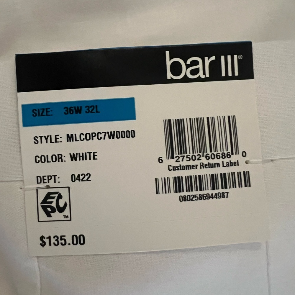 NWT Bar III Men's Slim Fit Ivory linen Pants - Picture 4 of 5